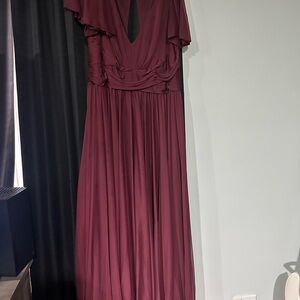 David's Bridal Burgundy Maxi Dress with Keyhole Neck